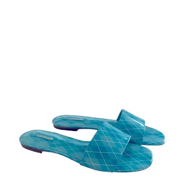 Larroude - Ivy Flat Mule Turquoise Aqcua Argyle patent leather - Picture 2 of 11